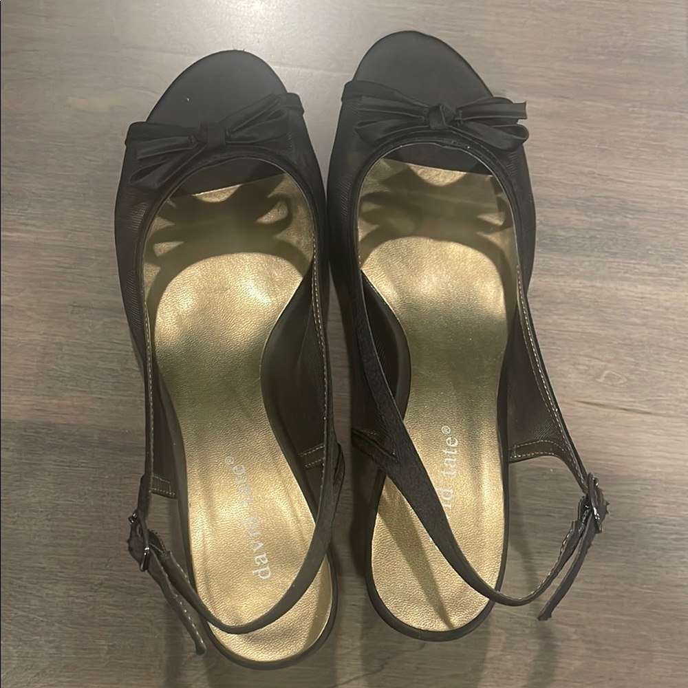 David Tate Black Peep-Toe Slingback Heels